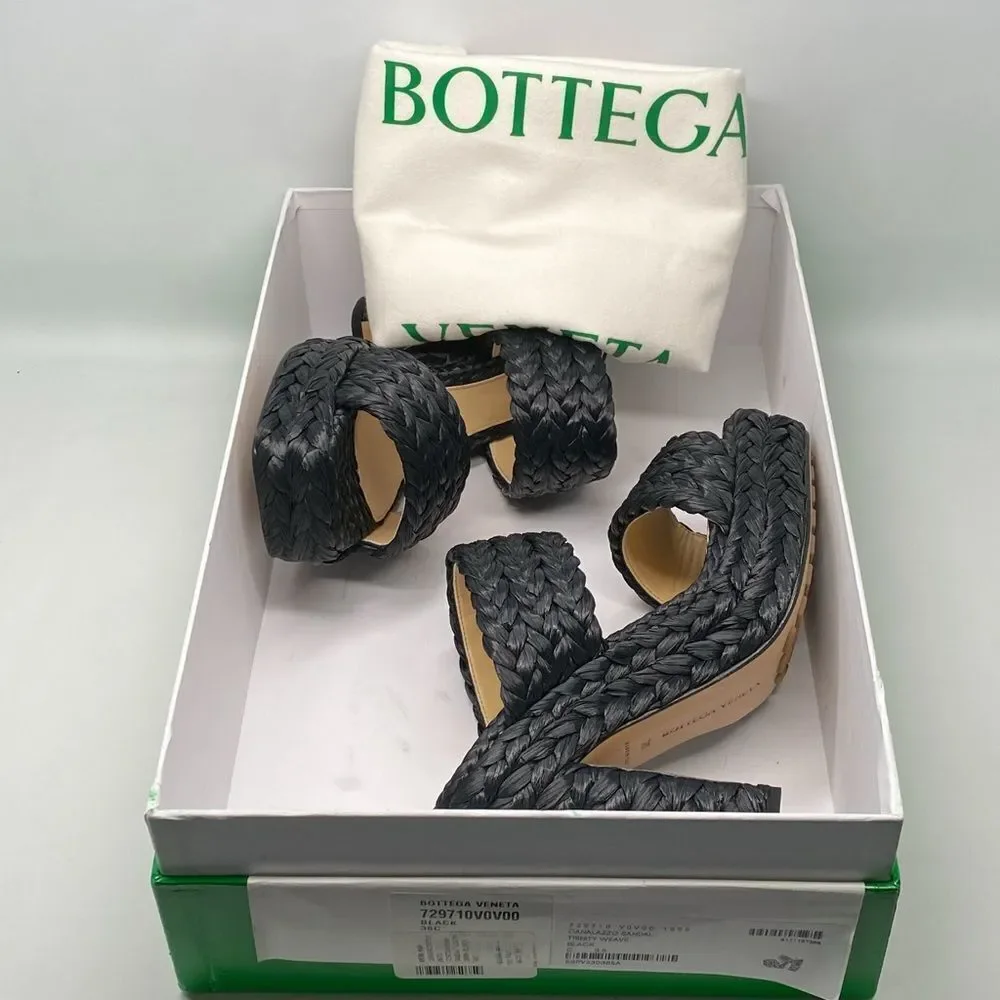 Bottega Veneta Trinity Weave Black Raffia Platform Sandals size 38